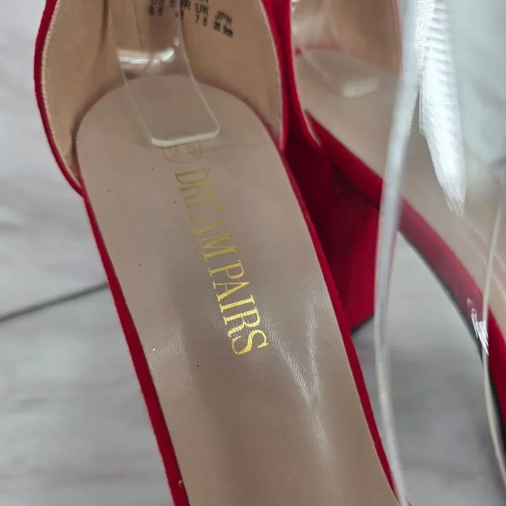 DREAM‎ PAIRS Women's Platform Chunky Block Heels Ankle Strap Red SIZE 9.5